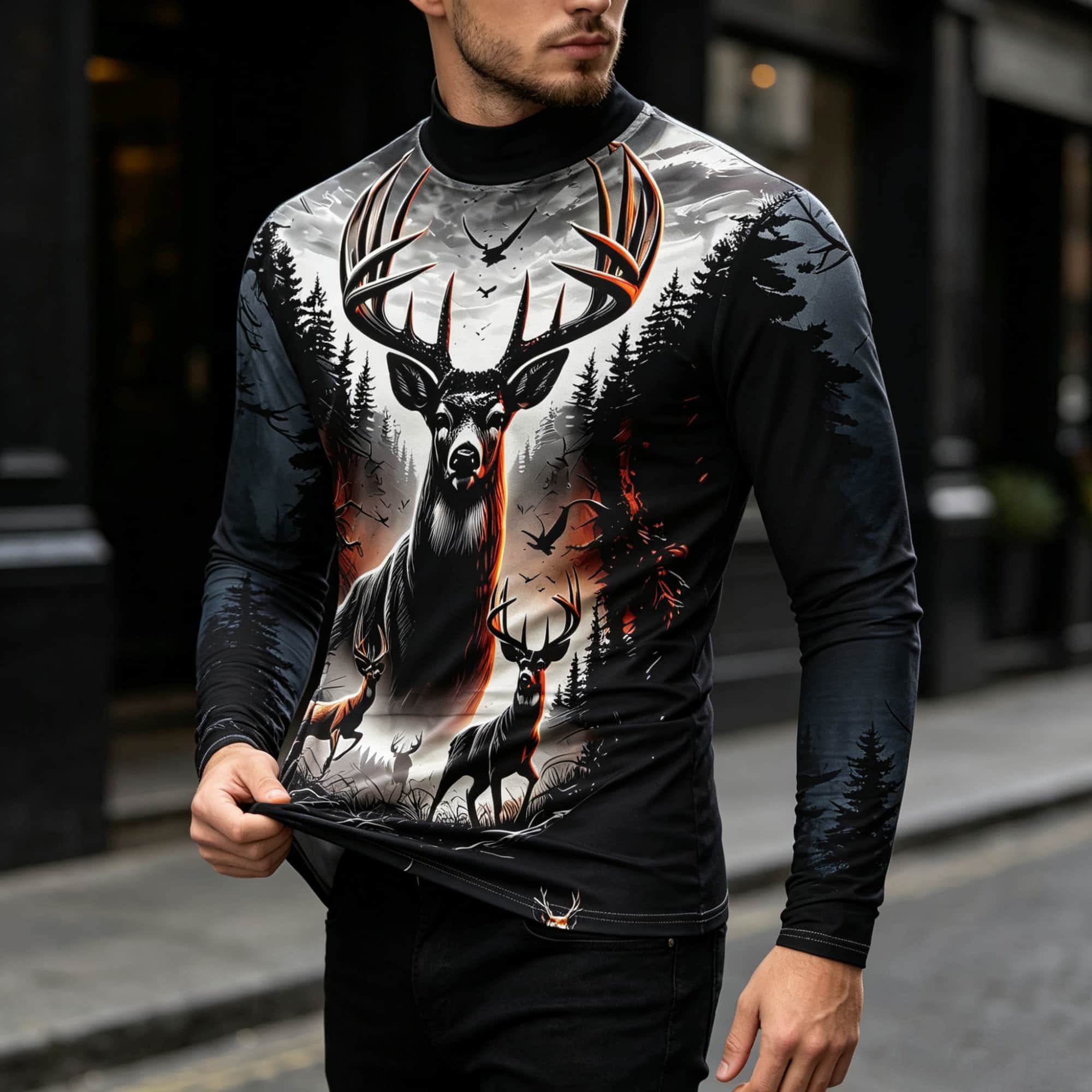 Outdoor Hunting Graphic Tees - Men's Hunting Style Buck Graphic Long