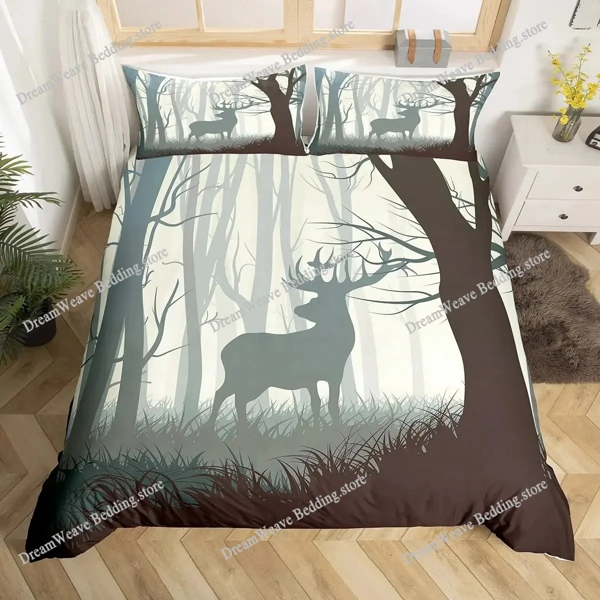 Deer Elk Duvet Cover King Quee - Hunting And Camping In Forest review and price