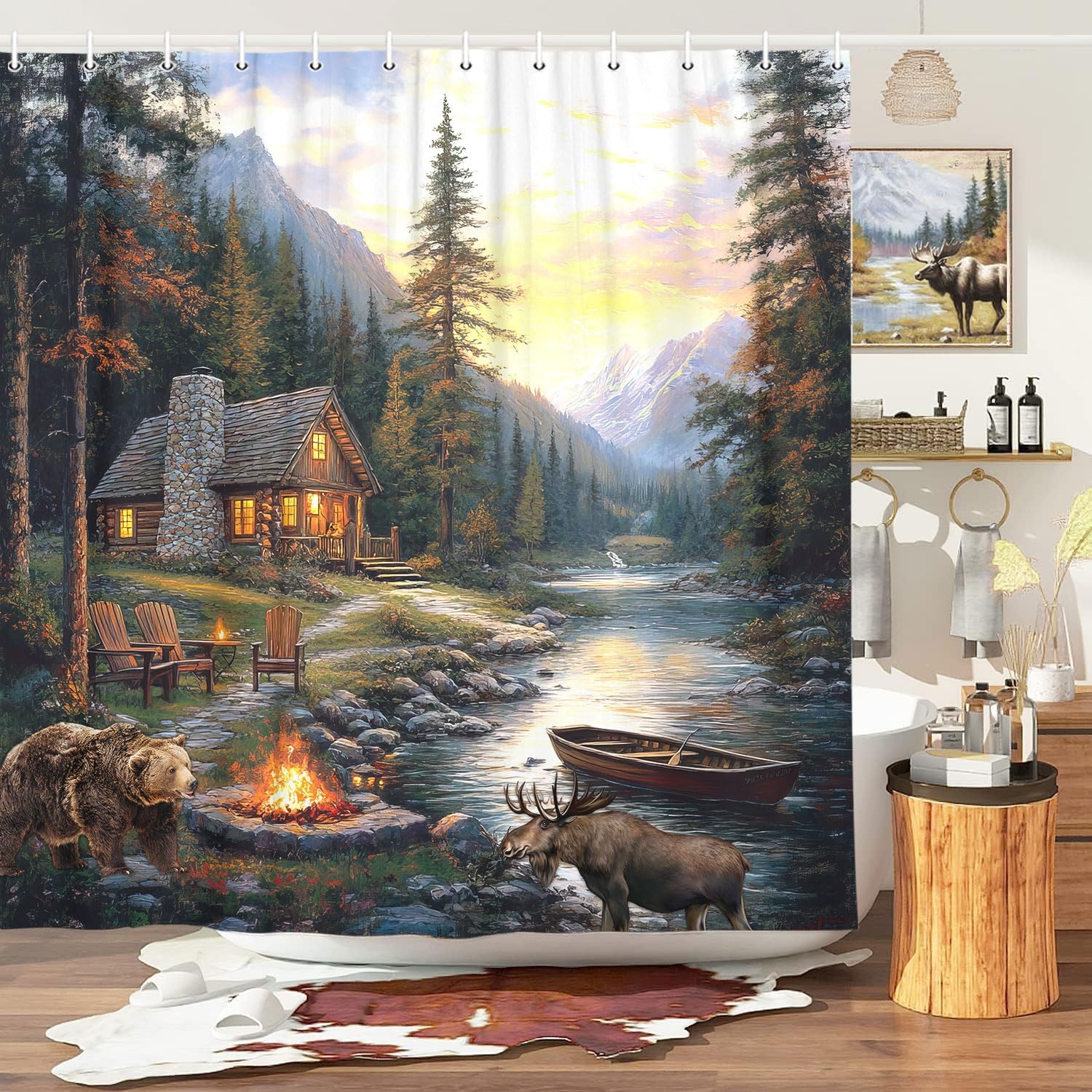 Rustic Cabin Lodge Shower Curt - Hunting And Camping In Forest review and price